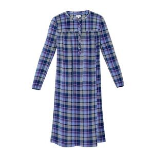 Aria Size Medium Nightgown Grey blue Plaid Long Sleeve lounge pj’s gown NWT